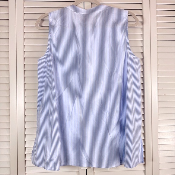 J. McLaughlin Sleeveless Blue White Stripe Blouse Button Down Peplum Hem - Picture 6 of 6